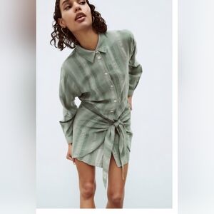 Zara Sage Green Dress With Tie Up Front. Nwt. Quite Firm On Price!
